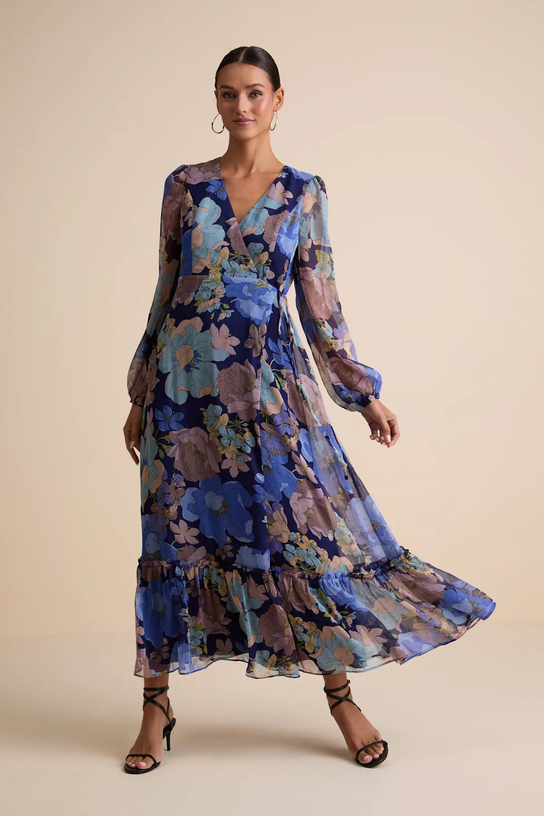 Feeling Sweet Purple Floral Print Long Sleeve Wrap Maxi Dress