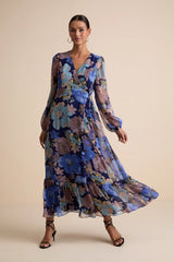 Feeling Sweet Purple Floral Print Long Sleeve Wrap Maxi Dress