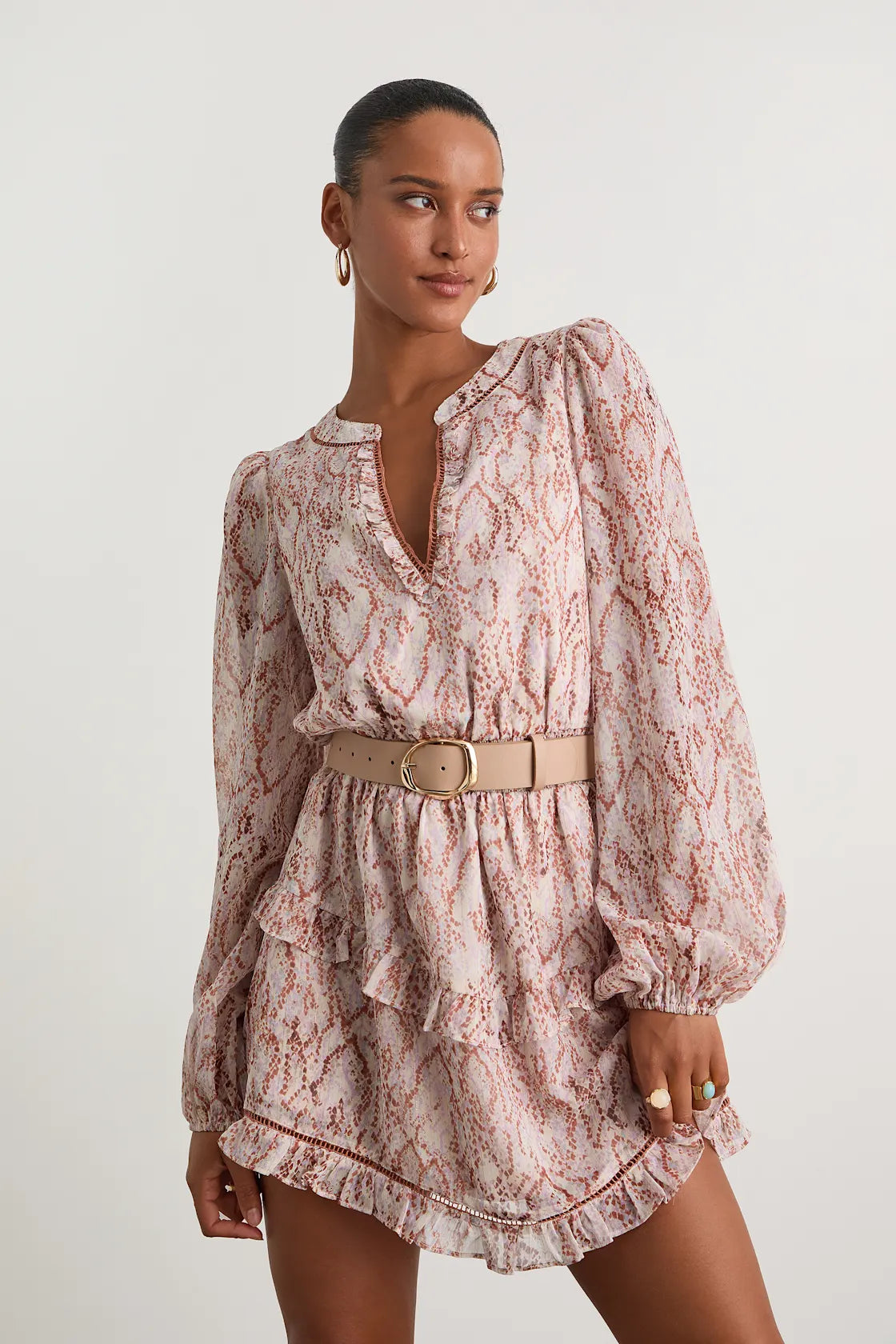 Variah Blue Multi Boho Print Long Sleeve Mini Dress