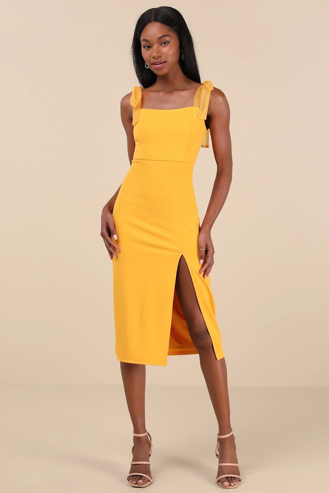 Romantic Celebration Navy Tie-Strap Bodycon Midi Dress
