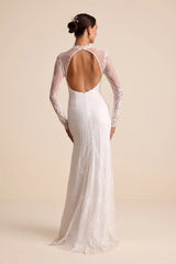 Laveau White Lace Bustier Backless Mermaid Maxi Dress
