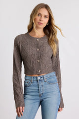 Kaia Brown Marled Cable Knit Cropped Cardigan