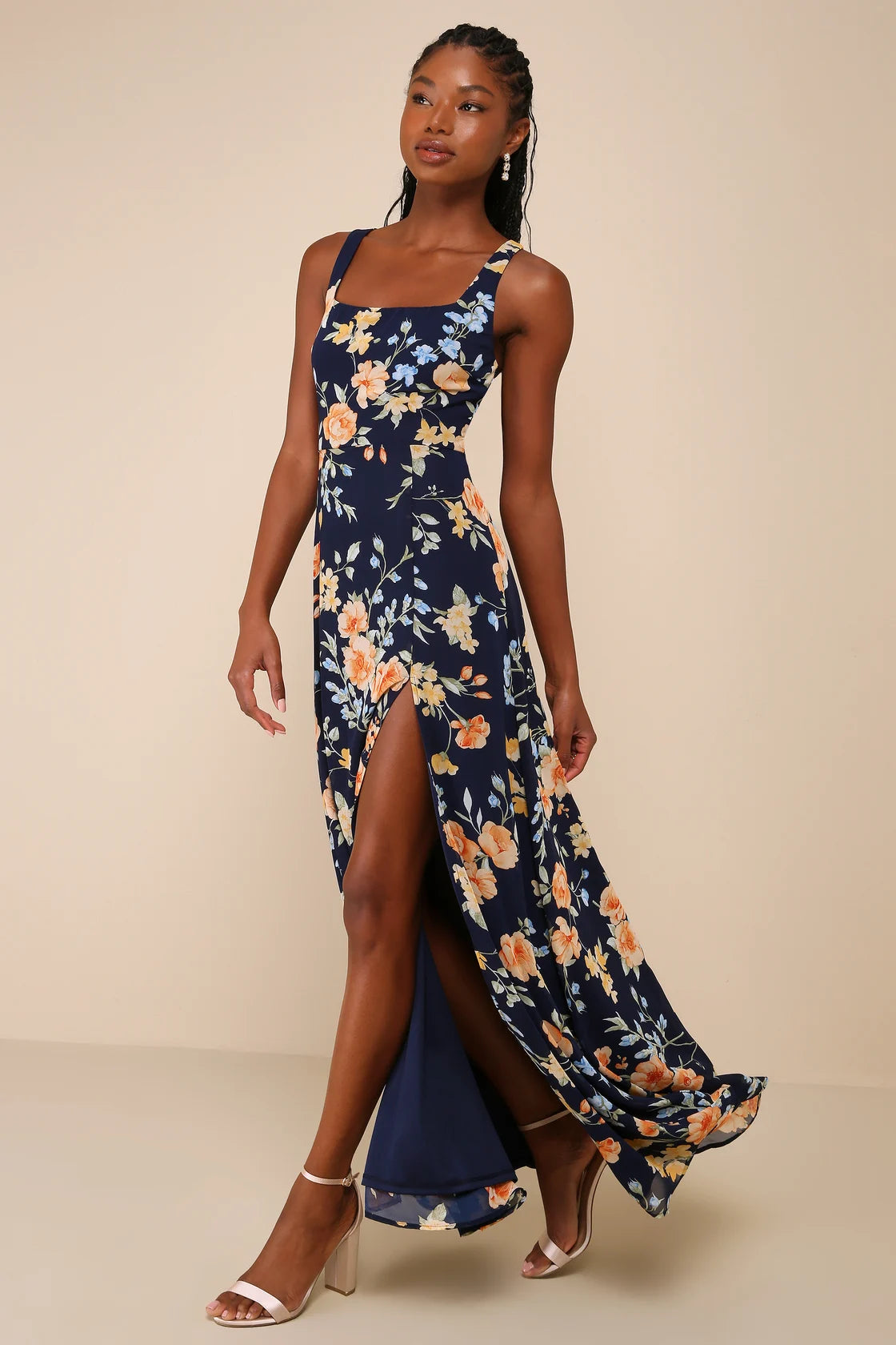 Remarkable Arrival Navy Blue Sleeveless Maxi Dress