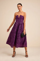 Ryla Purple Textured Sequin Strapless Midi Dress