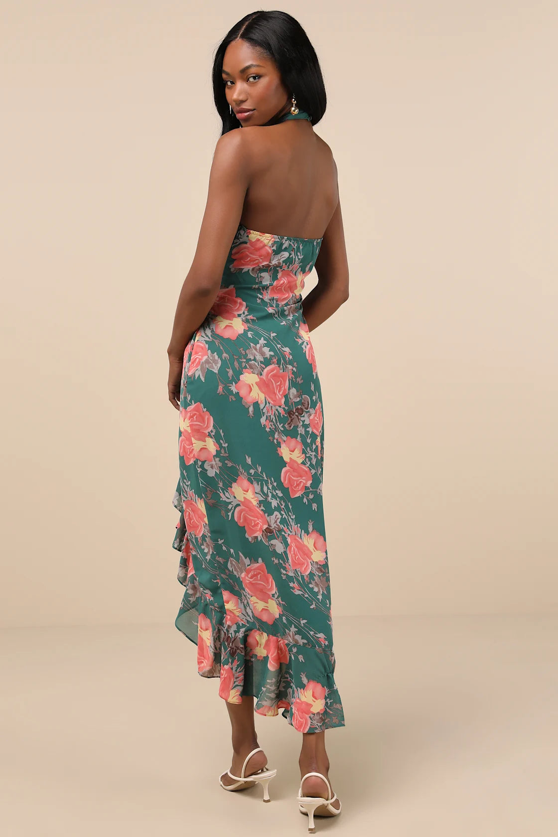 Elegant Entrance Black Floral Print Halter Maxi Dress