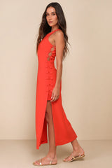Masterfully Mod White Side Button Midi Dress