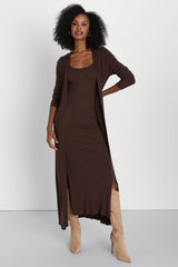 Layer Lover Rust Red Ribbed Knit Two-Piece Dress & Cardigan Set