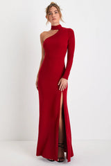 Keep It Interesting Black Cutout One-Shoulder Maxi Dress