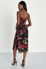 Garden Sensation Black Floral Burnout Sleeveless Midi Dress