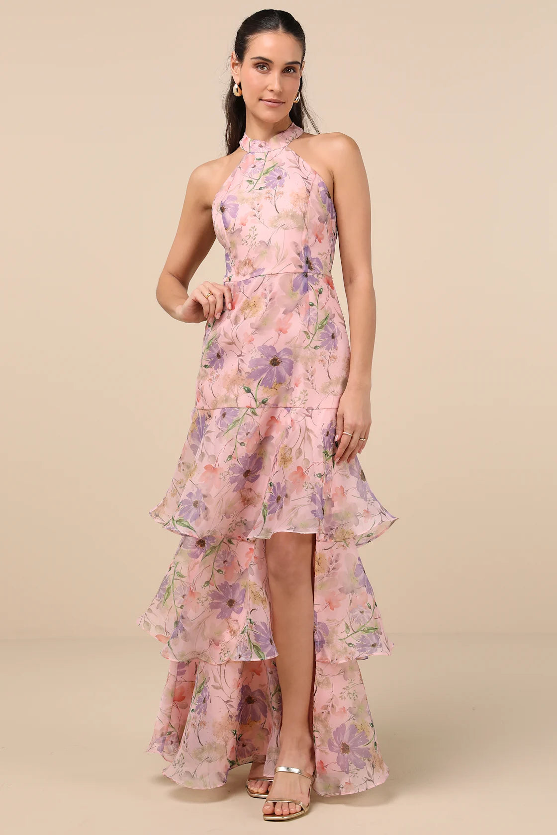 Forever Exceptional Black Floral Halter Organza Maxi Dress