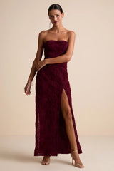 Amalia Burgundy Textured Strapless Maxi Dress