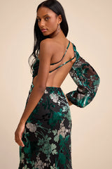 Kendrick Black Multi Floral Burnout One-Shoulder Maxi Dress