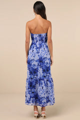 Bright Perspective Teal Floral Strapless Midi Dress