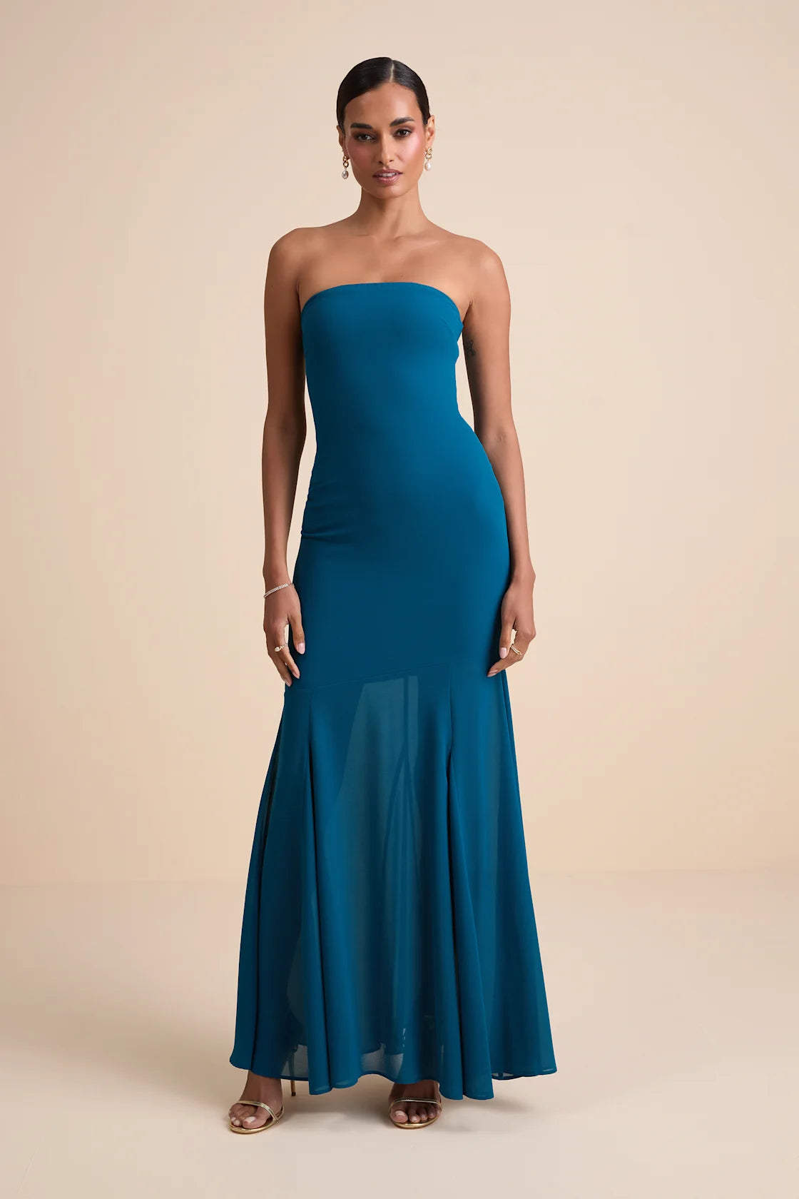 Cherette Dark Teal Strapless Maxi Dress