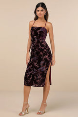 Elegant Persuasion Black Burnout Velvet Lace-Up Midi Dress