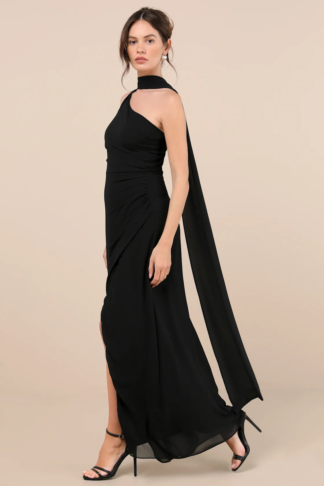 Adeline Lavender One-Shoulder Scarf Maxi Dress