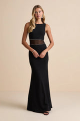 Just Exquisite Black Rhinestone Mermaid Maxi Dress