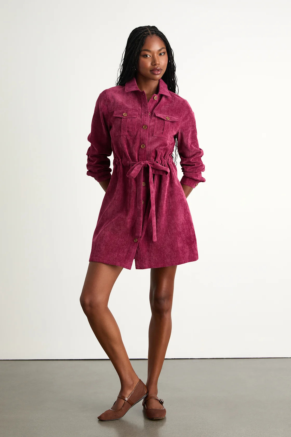 Simple Affection Brown Corduroy Mini Dress With Pockets