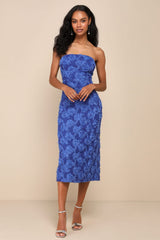 Flawless Perfection Emerald Floral Applique Strapless Midi Dress
