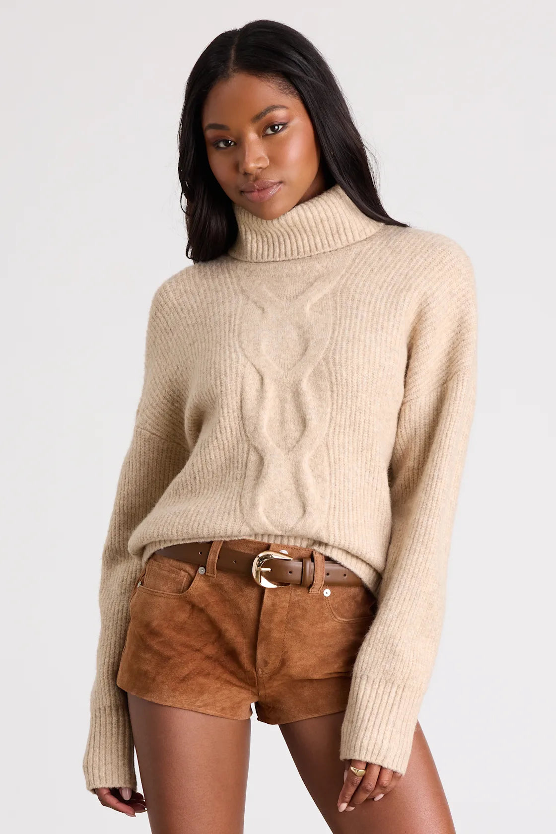 Tanner Tan Suede Mid-Rise Micro Shorts