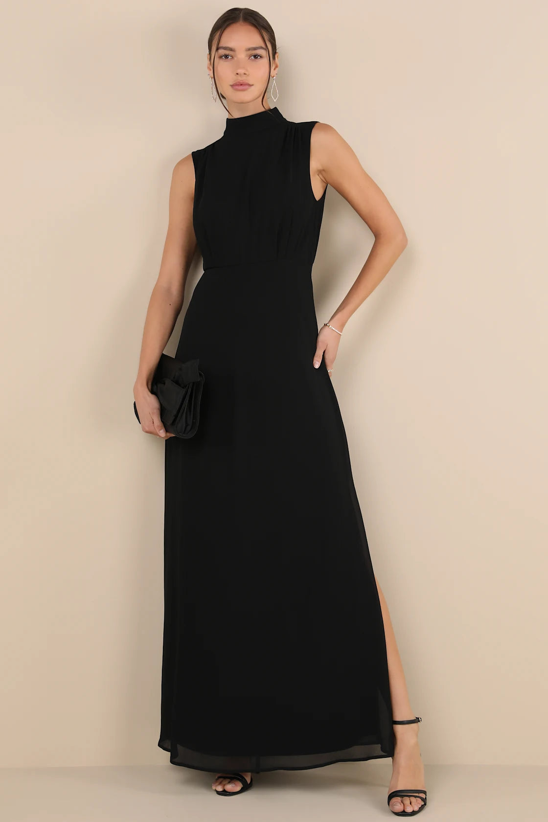 Classic Elegance Rusty Rose Sleeveless Mock Neck Maxi Dress