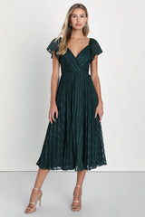 Standout Sophistication Mauve Lurex Flutter Sleeve Midi Dress