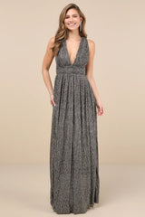 Looking Radiant Black and Gold Metallic Maxi Dress
