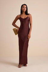 Janet Light Yellow Satin Slip Maxi Dress