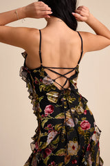 Shona Black Multi Velvet Jacquard Ruffled Maxi Dress