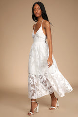 Feeling Like Forever Rose Jacquard Organza Lace-Up Midi Dress