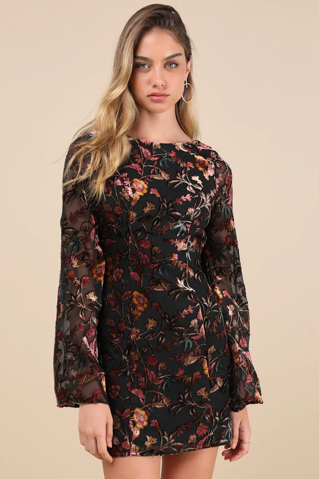 Charismatic Influence Black Burnout Velvet Cowl Back Mini Dress