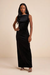 Barisan Black Velvet Rhinestone Bow Backless Maxi Dress