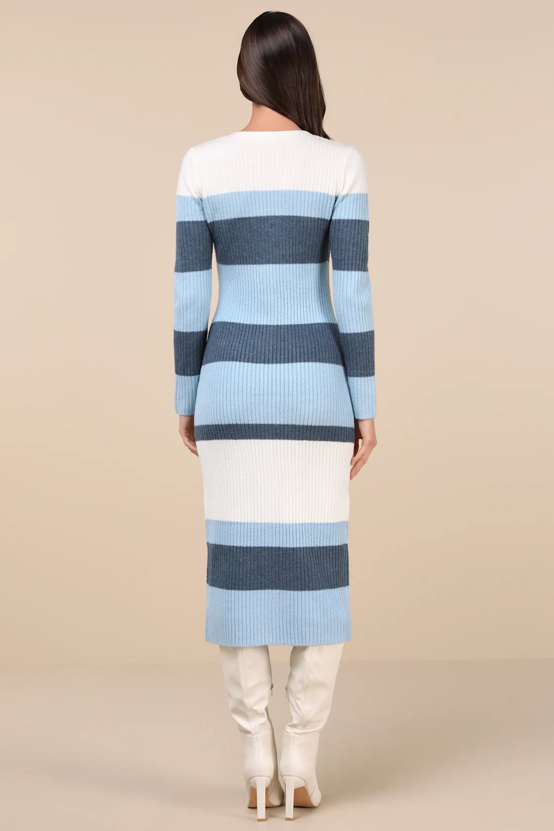 Comfy Darling Blue Striped Button-Up Midi Sweater Dress