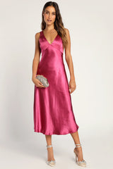 Incredible Love Light Orange Satin Cowl Back Midi Slip Dress