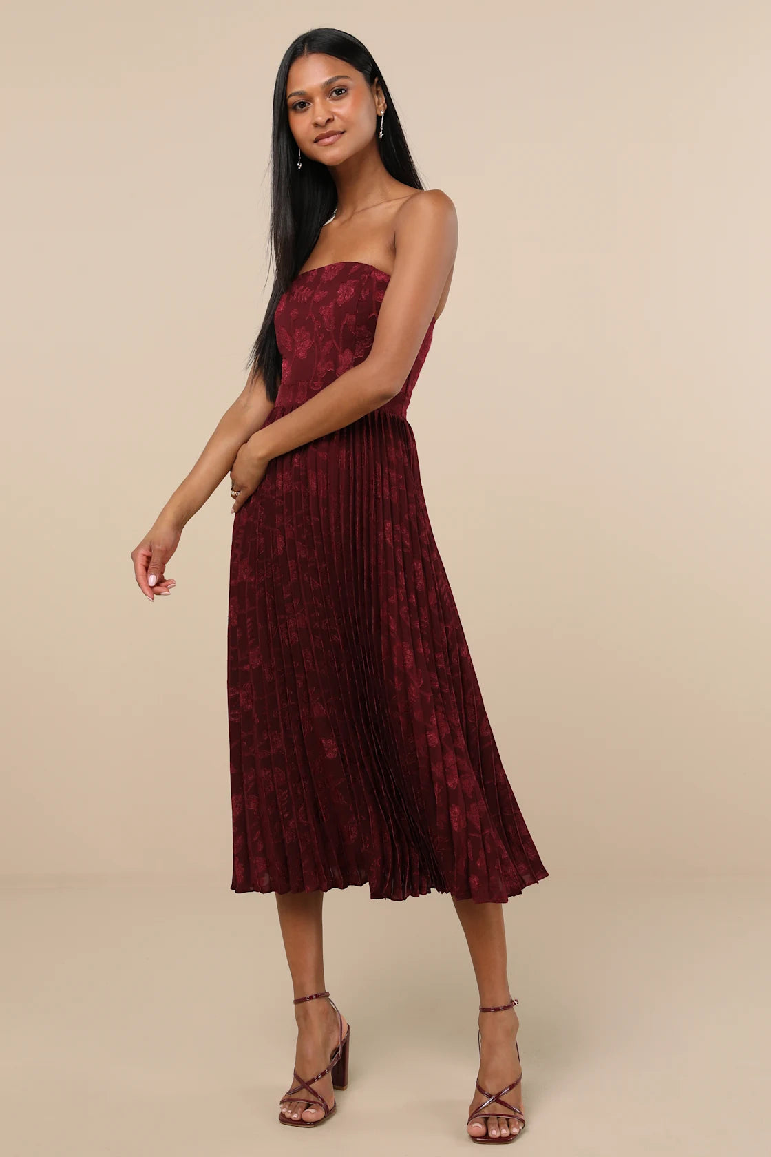 Perfectly Stunning Emerald Jacquard Strapless Midi Dress