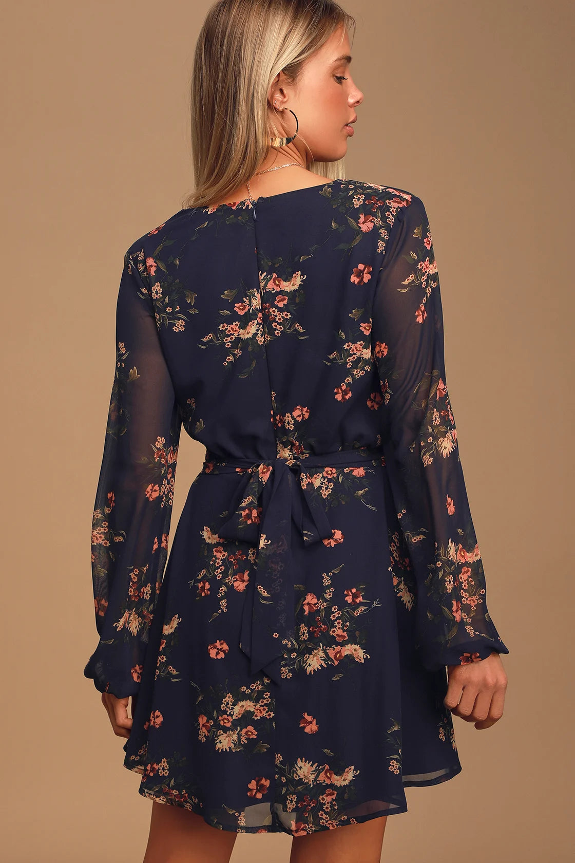 Always Your Black Floral Print Long Sleeve Skater Dress
