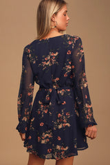 Always Your Black Floral Print Long Sleeve Skater Dress