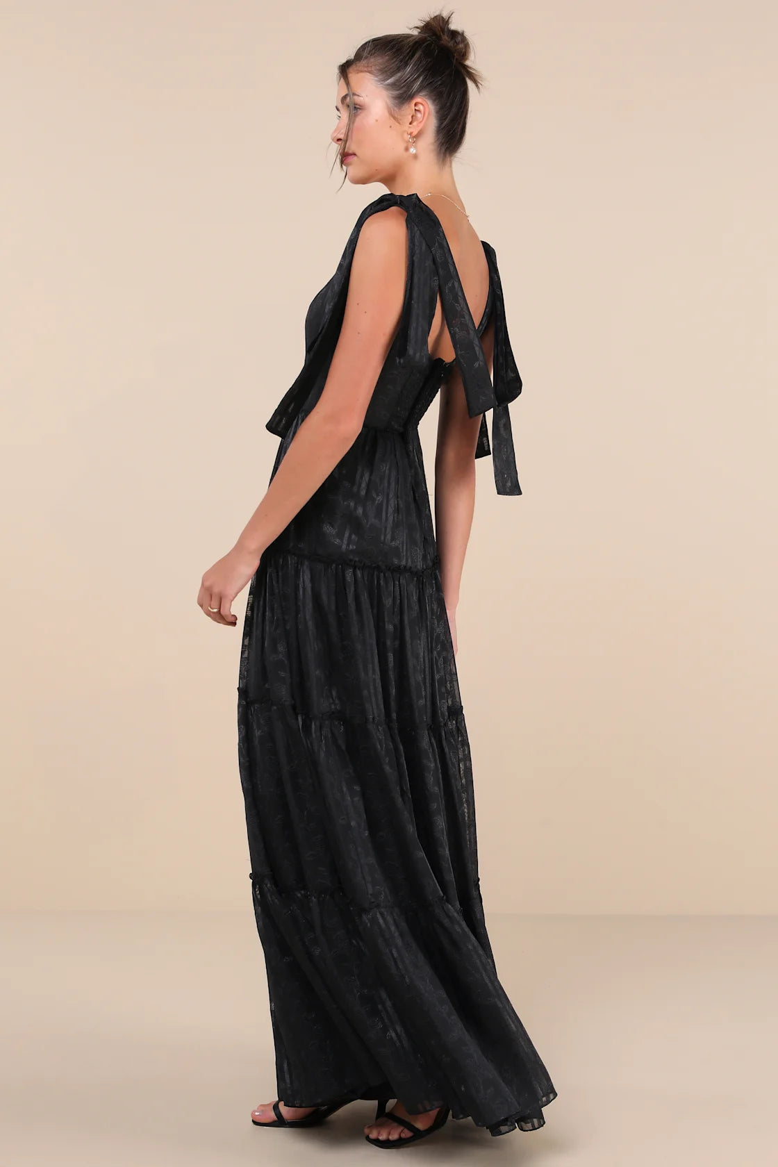 Picturesque Allure Green Jacquard Tie-Strap Maxi Dress