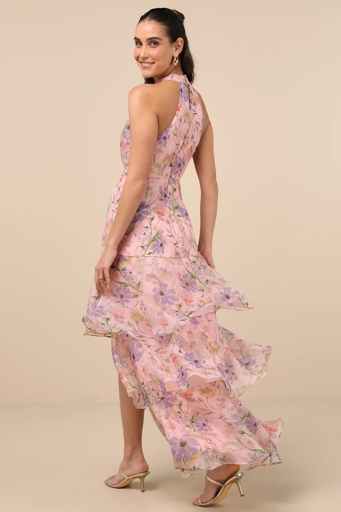 Forever Exceptional Black Floral Halter Organza Maxi Dress