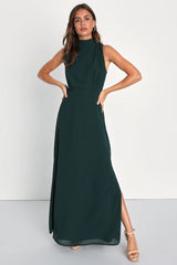 Classic Elegance Rusty Rose Sleeveless Mock Neck Maxi Dress