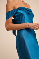 Alaida Wine Red Satin Off-the-Shoulder Maxi Dress