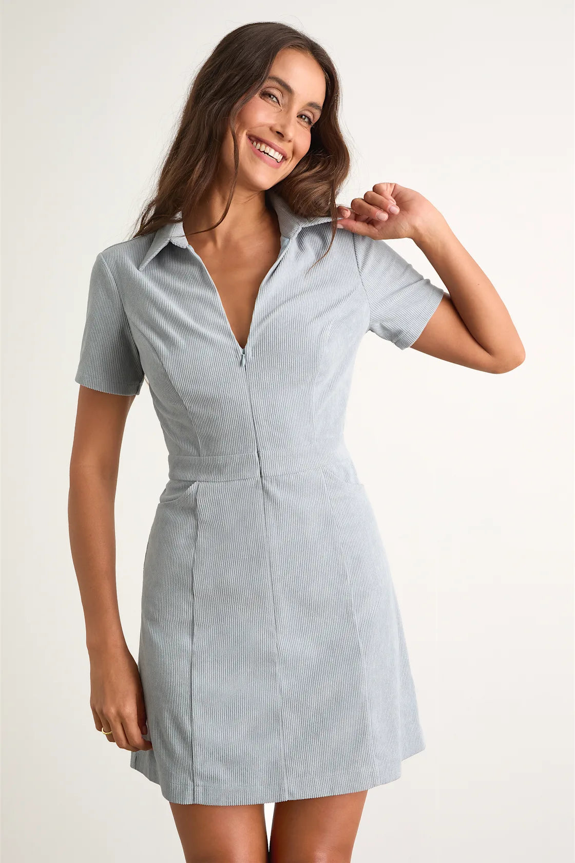 Go-Getter Girl Brown Corduroy Mini Dress With Pockets