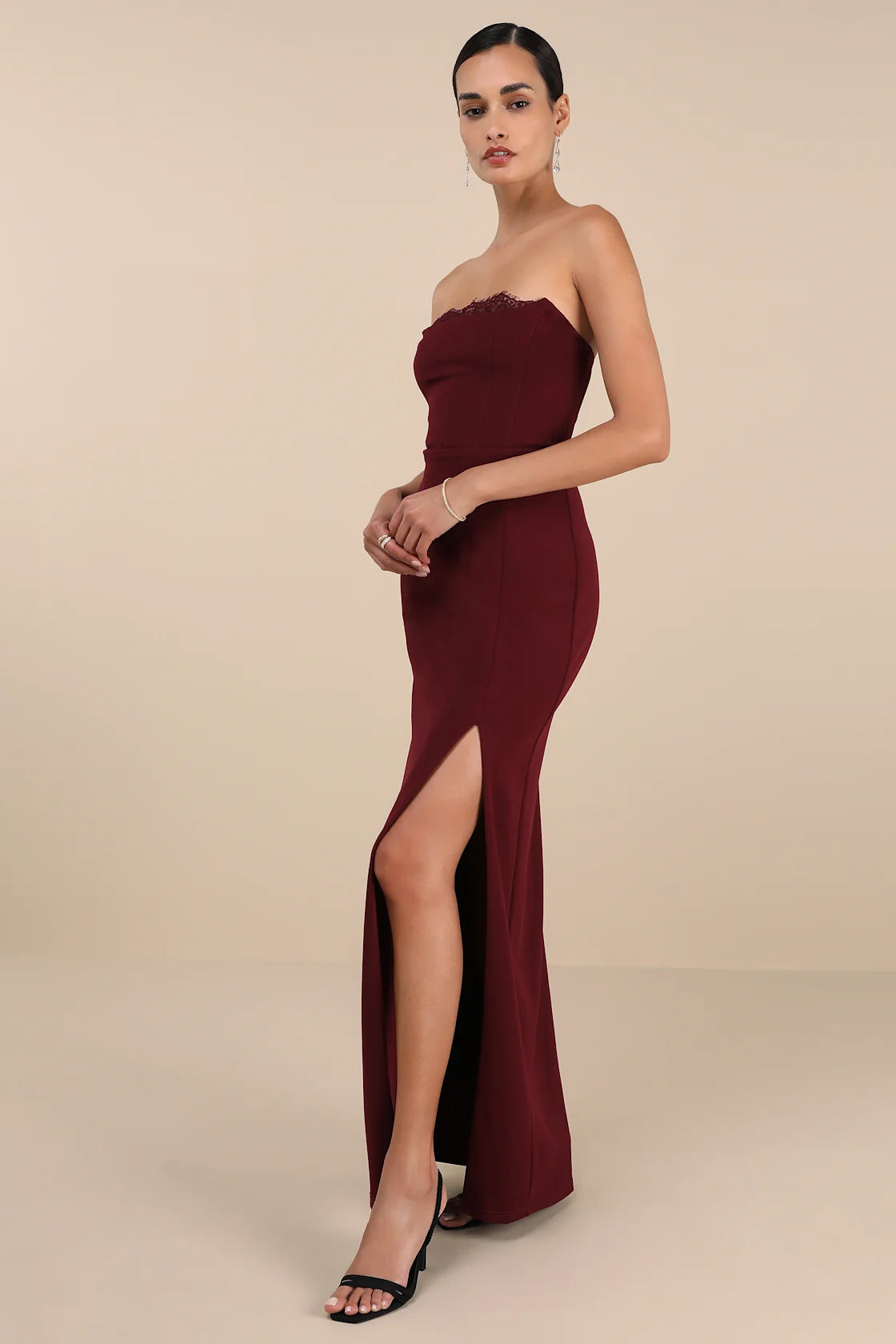 Memorably Iconic Emerald Green Strapless Lace Bustier Maxi Dress