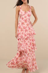 Laurette Pink Floral Tiered Sleeveless Maxi Dress