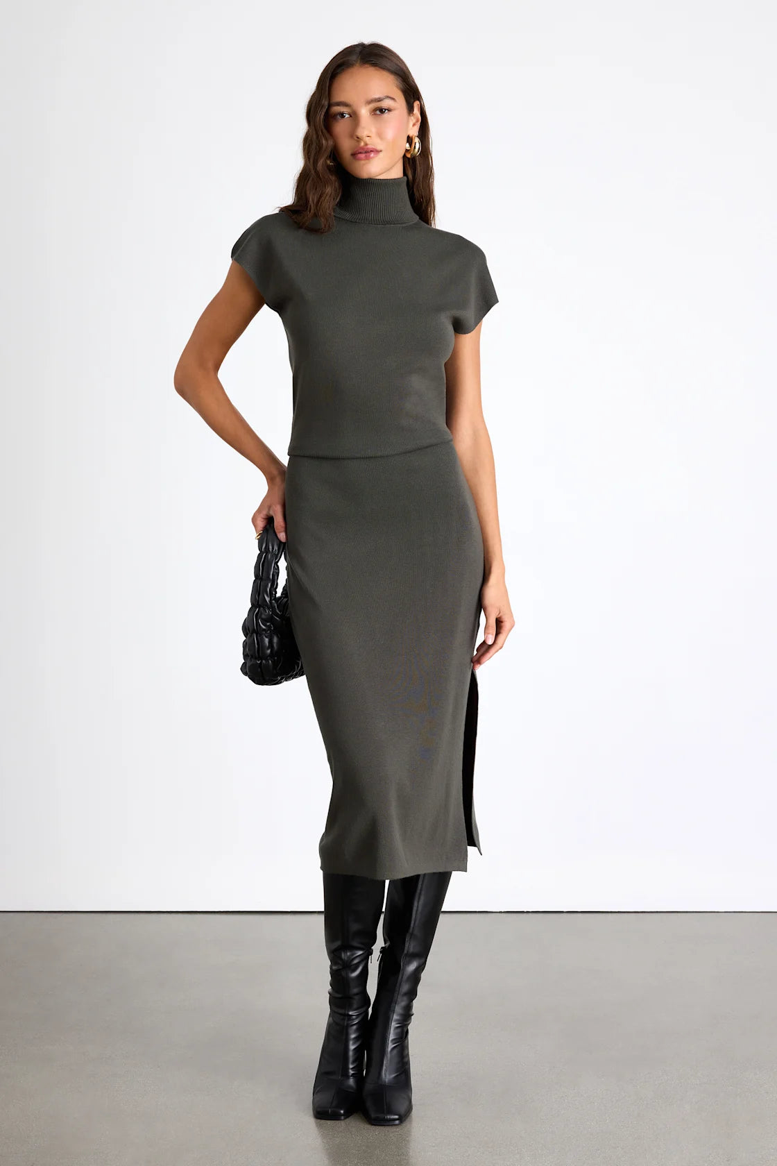 Ashford Rust Red Turtleneck Short Sleeve Sweater Midi Dress