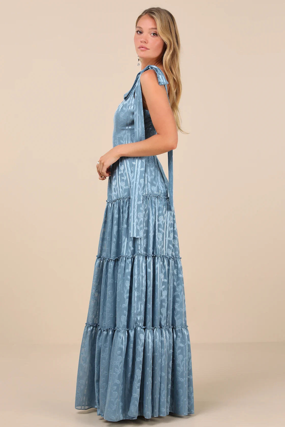 Picturesque Allure Green Jacquard Tie-Strap Maxi Dress