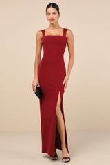 Inspiring Allure Burgundy Square Neck Column Maxi Dress