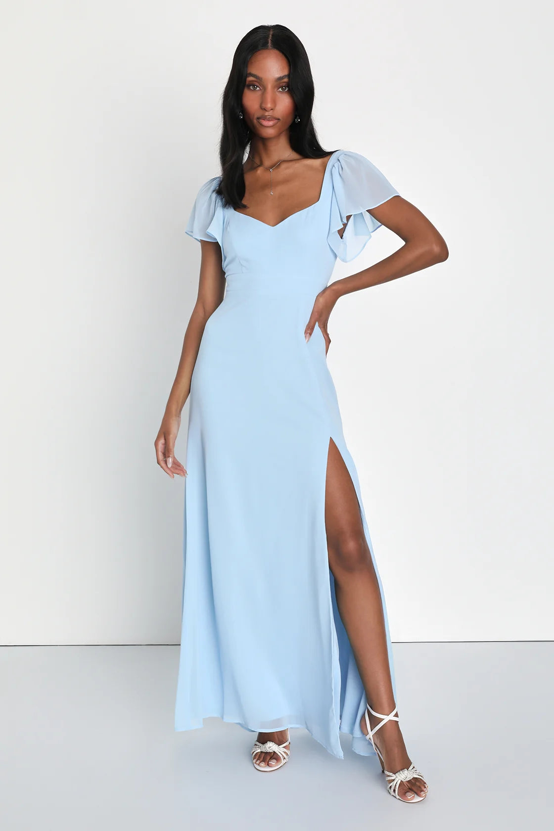 Simply Delightful Black Tie-Back Flutter Sleeve Maxi Dress