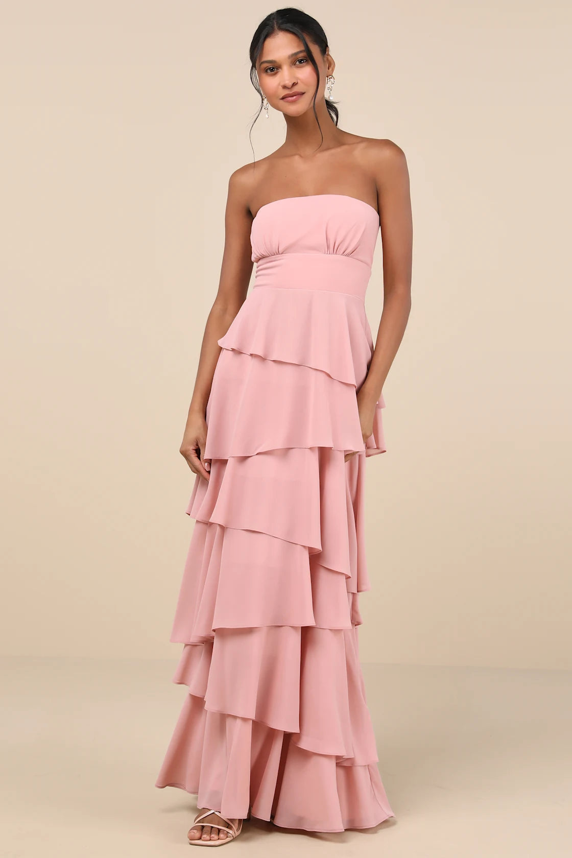 Gorgeous Essence Slate Blue Strapless Tiered Maxi Dress