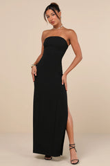 Famous Icon Black Strapless Column Maxi Dress